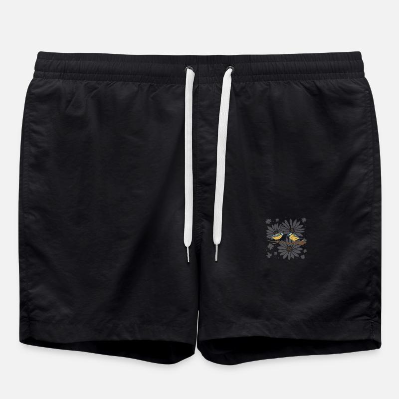 Birds Daisies - Swim Trunks - black