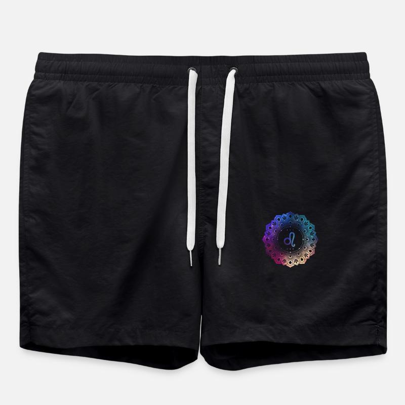 Leo Zodiac Symbol Mandala - Swim Trunks - black