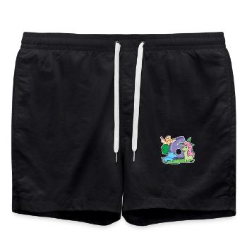6 years old - 6th birthday with animal motif - Dino - Swim Trunks - black - Front - AI Model Male 185 light (185cm)
