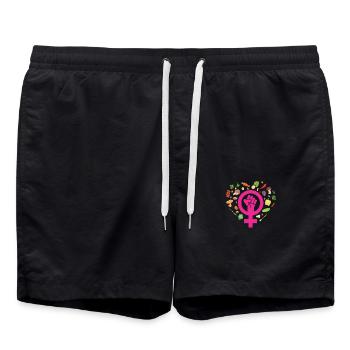 Rose végétalien féministe - Short de bain - noir - Devant - AI Model Male 185 light (185cm)