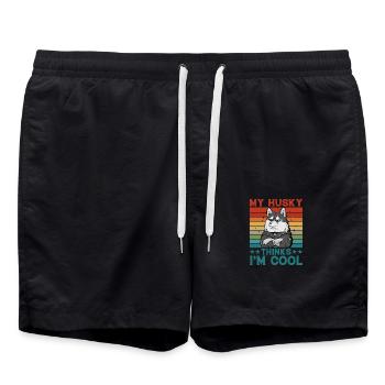 My Husky thinks I'm cool - Badeshorts - Schwarz - Vorne - AI Model Male 185 light (185cm)