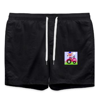 Cute pig riding on a tractor - Swim Trunks - black - Front - AI Model Male 185 light (185cm)