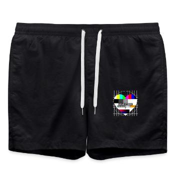 Testbild Herz Sendepause TV 90er Party 80er Jahre - Badeshorts - Schwarz - Vorne - AI Model Male 185 light (185cm)