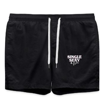 Single Sexy Frei Stolz Flirten Trennung Liebe Solo - Badeshorts - Schwarz - Vorne - AI Model Male 185 light (185cm)