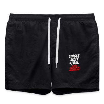 Single Sexy Frei Flirte Woanders Anti Anmache Solo - Badeshorts - Schwarz - Vorne - AI Model Male 185 light (185cm)