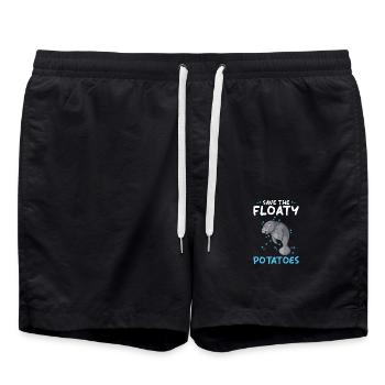 Manatee saves the floating potatoes - Swim Trunks - black - Front - AI Model Male 185 light (185cm)
