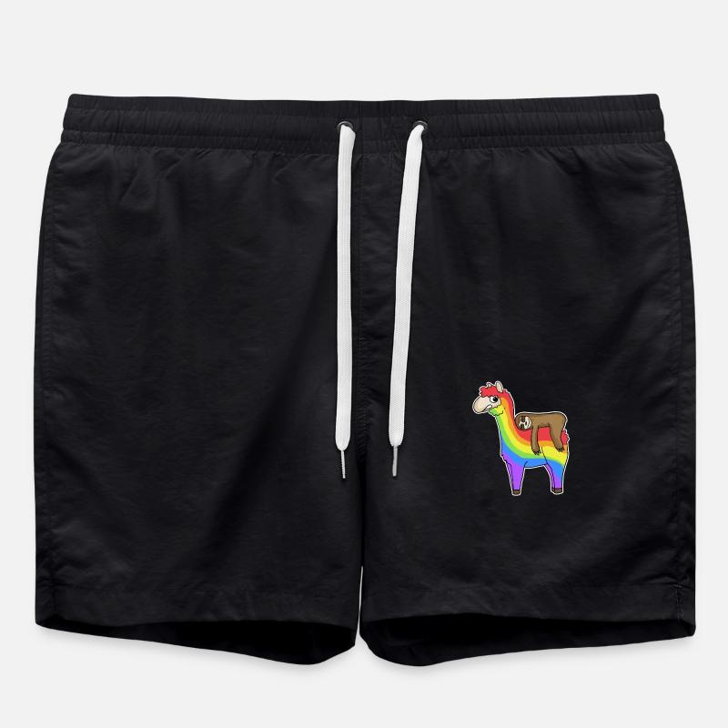 Alpaca Sloth Rainbow Christmas - Swim Trunks - black
