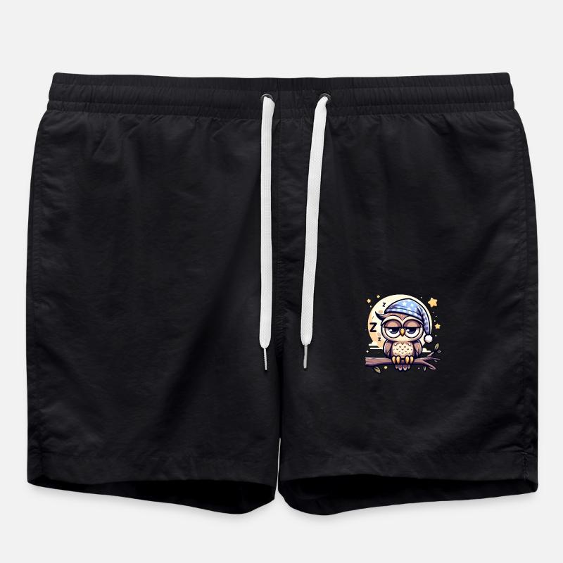 Eule Schlummertrunk Schlafeule Vollmond - Badeshorts - Schwarz