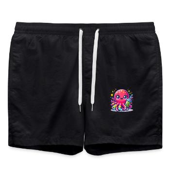 Kawaii Oktopus mit Bubble Tea Sea Ocean Boba Tee - Badeshorts - Schwarz - Vorne - AI Model Male 185 light (185cm)