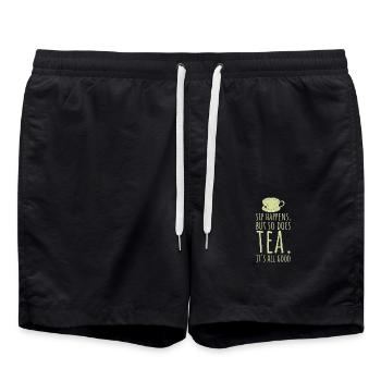 Tea Lover Gift Sip Happens But So Does Tea - Swim Trunks - black - Front - AI Model Male 185 light (185cm)