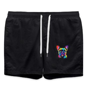 Bouledogue français couleurs colorées Pop Art Great Dane - Short de bain - noir - Devant - AI Model Male 185 light (185cm)
