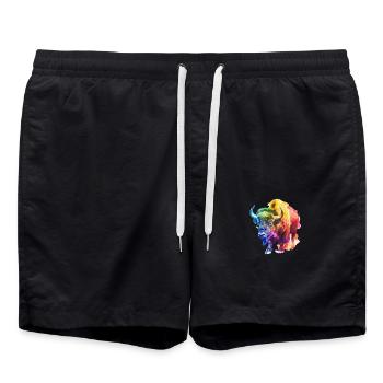 Colorful buffalo in rainbow colors - Swim Trunks - black - Front - AI Model Male 185 light (185cm)
