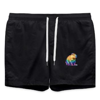 Capybara Rainbow Colorful Capybara Portrait - Swim Trunks - black - Front - AI Model Male 185 light (185cm)