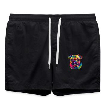 Mops Hund Bunte Farben Pop Art Regenbogen Carlino - Badeshorts - Schwarz - Vorne - AI Model Male 185 light (185cm)
