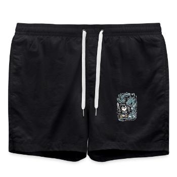 Niedlicher Ritter-Pinguin Mit Drachenfreunden - Badeshorts - Schwarz - Vorne - AI Model Male 185 light (185cm)