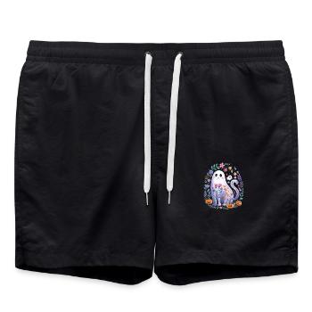 Halloween Cute Cat With Pumpkins And Flowers - Swim Trunks - black - Front - AI Model Male 185 light (185cm)