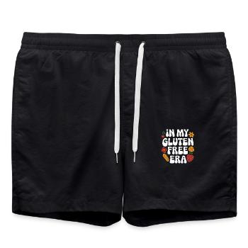 In my gluten-free era with flowers and fruits - Swim Trunks - black - Front - AI Model Male 185 light (185cm)