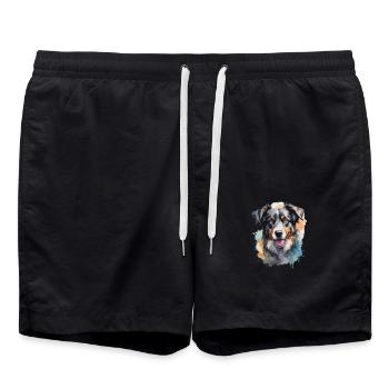 Australian Shepherd Hund Coole Farbexplosion - Badeshorts - Schwarz - Vorne - AI Model Male 185 light (185cm)