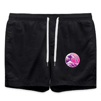 Japan in Kanji | Pink mit Welle - Badeshorts - Schwarz - Vorne - AI Model Male 185 light (185cm)