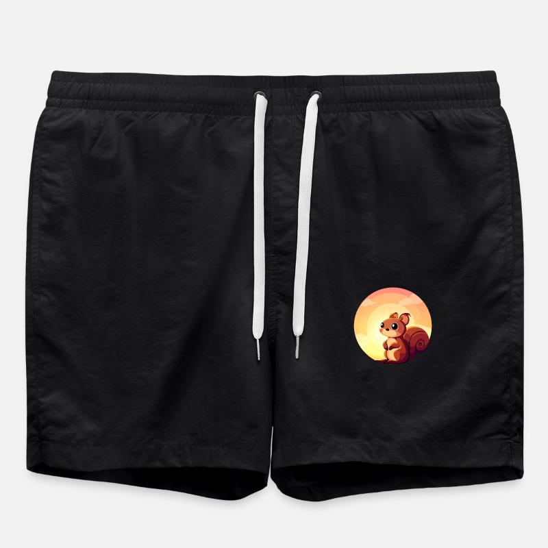 Squirrel Round Sunset Design - Swim Trunks - black