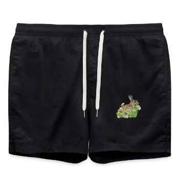 Rabbit White Flowers - Swim Trunks - black - Front - AI Model Male 185 light (185cm)