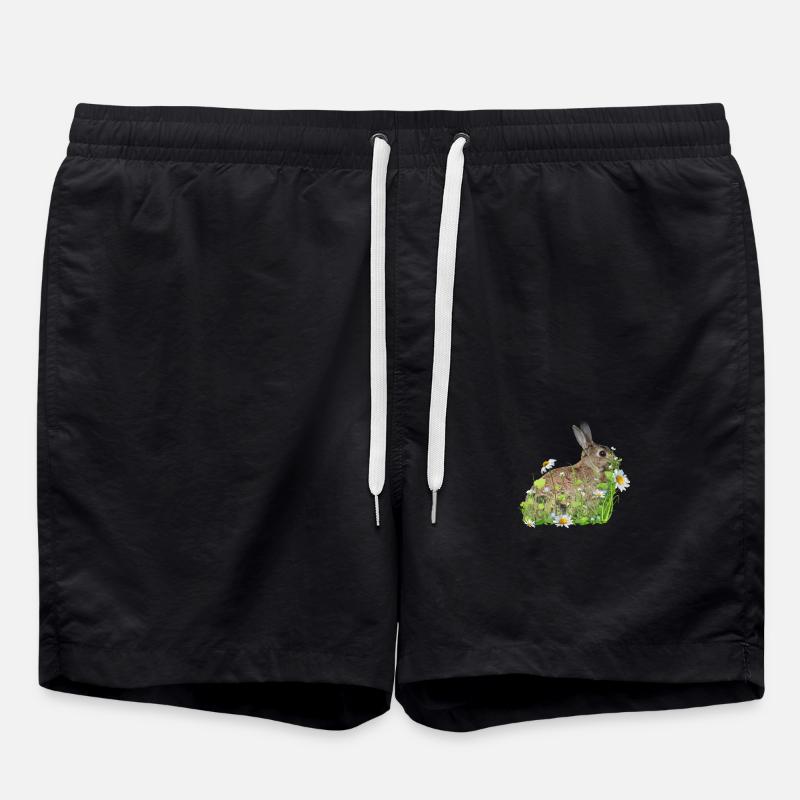 Rabbit White Flowers - Swim Trunks - black