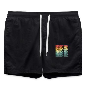 Anniversaire Fille Groovy Rétro Vintage Anniversaire - Short de bain - noir - Devant - AI Model Male 185 light (185cm)