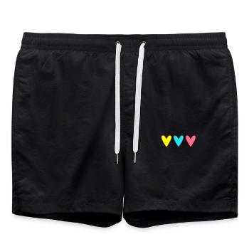HERZ. HERZ. HEILIGER VALENTINSTAG. LIEBE. LIEBE. PAAR. - Badeshorts - Schwarz - Vorne - AI Model Male 185 light (185cm)