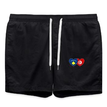 Kosovo Tunesien Flagge Herz - Badeshorts - Schwarz - Vorne - AI Model Male 185 light (185cm)