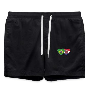 Brazil Croatia Flag Heart - Swim Trunks - black - Front - AI Model Male 185 light (185cm)