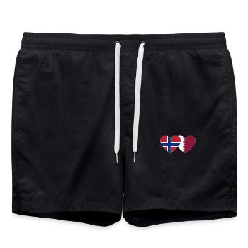 Norway Qatar Flag Heart - Swim Trunks - black - Front - AI Model Male 185 light (185cm)