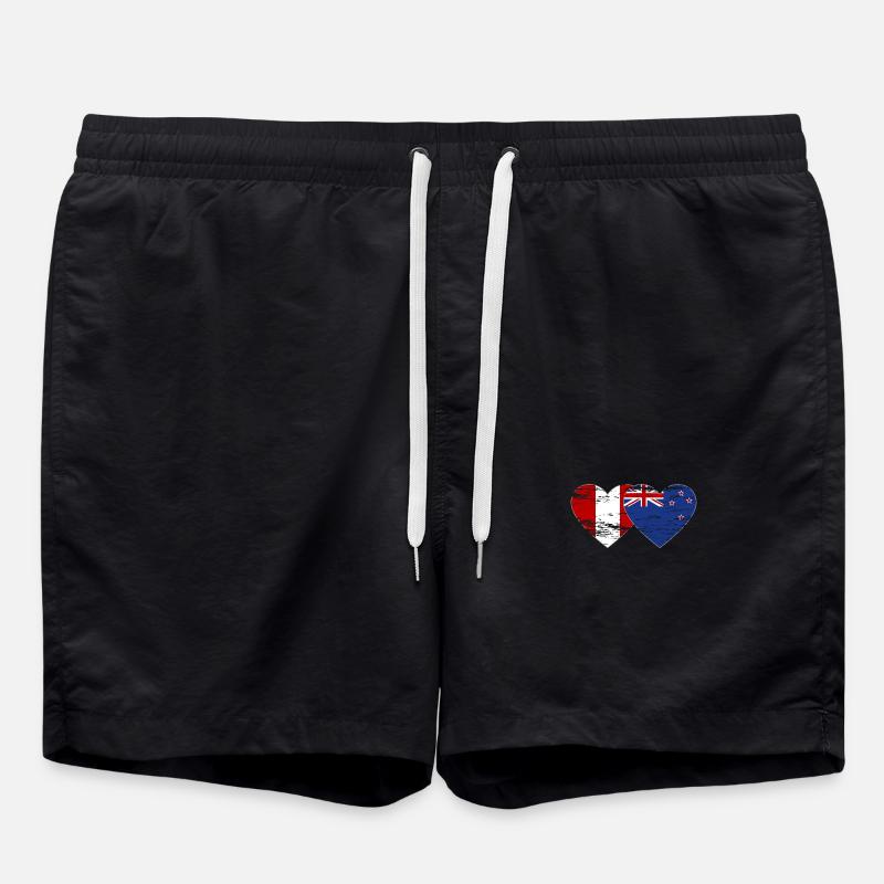 Pérou Nouvelle-Zélande drapeau coeur utilisé - Short de bain - noir