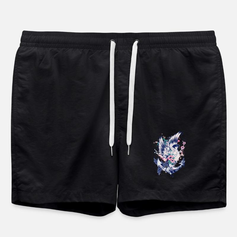 Bird fish with anchor - Swim Trunks - black