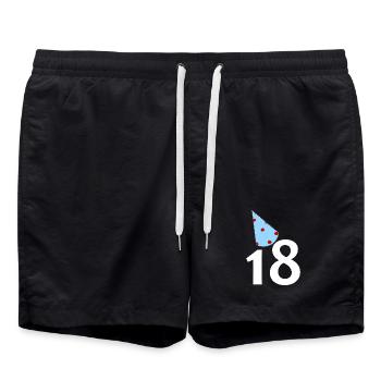 tolle Prints, 18 Geburtstagshütchen - Badeshorts - Schwarz - Vorne - AI Model Male 185 light (185cm)