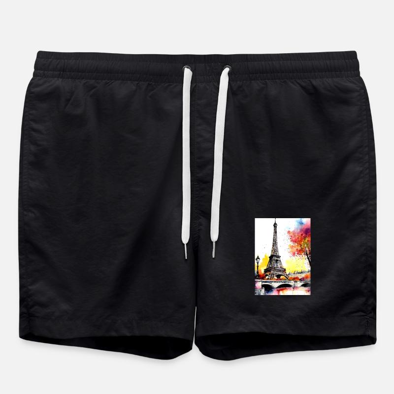 Eiffel Tower in autumn watercolour - Swim Trunks - black