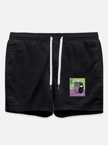 Cat Queen of Hearts. - Swim Trunks - black