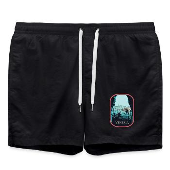 Illustration vue typique de Venise et Gondoles - Short de bain - noir - Devant - AI Model Male 185 light (185cm)