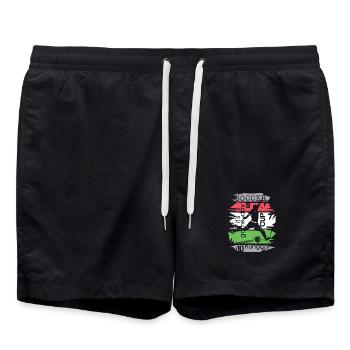 Fußball Ungarn Turnier Collage Torschuss Symbol - Badeshorts - Schwarz - Vorne - AI Model Male 185 light (185cm)