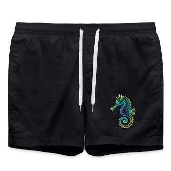Seepferdchen Farbverlauf Blau Gelb Tribal Grün - Badeshorts - Schwarz - Vorne - AI Model Male 185 light (185cm)