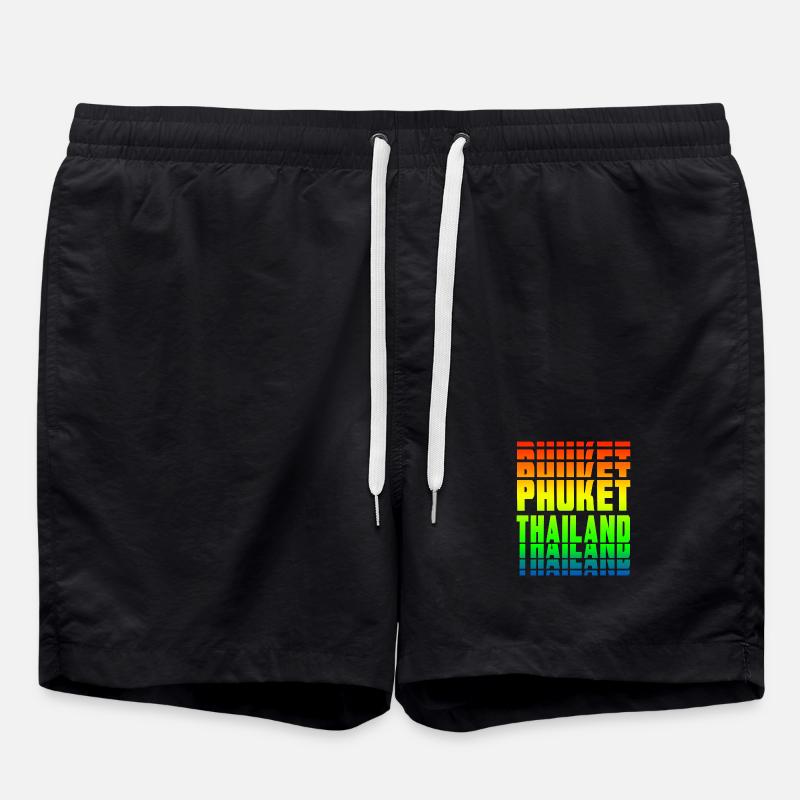 Phuket Thailand rainbow design - Swim Trunks - black
