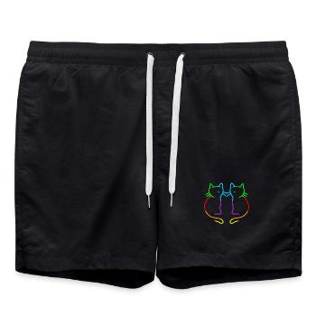 80er 90er Retro Regenbogen Herz Katzen Katze - Badeshorts - Schwarz - Vorne - AI Model Male 185 light (185cm)