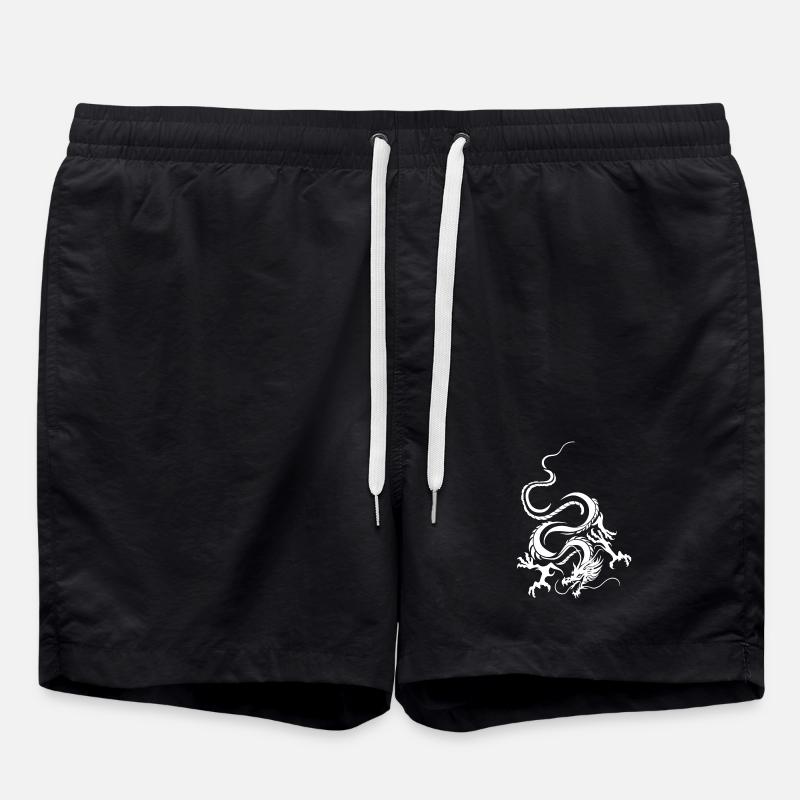 Dragon Blanc Art graphique complexe - Short de bain - noir