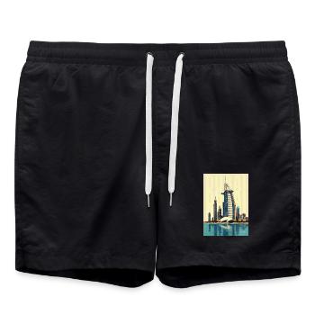 Dubai Skyline – Burj Khalifa und Moderne Wüstensta - Badeshorts - Schwarz - Vorne - AI Model Male 185 light (185cm)