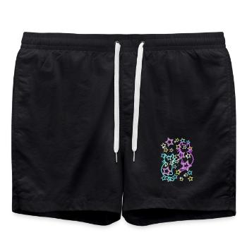 80s Retro Cats Kids Girls Boys - Swim Trunks - black - Front - AI Model Male 185 light (185cm)