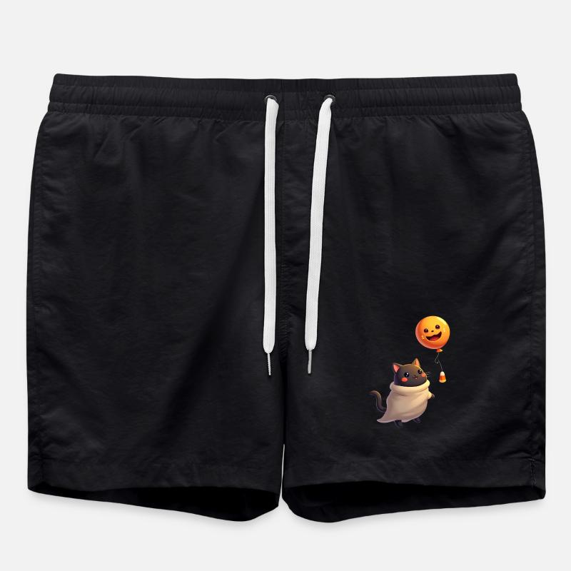 Halloween Cat with Halloween Pumpkin - Swim Trunks - black