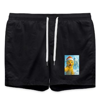  cat, Santa hat, Yeti, Christmas, snow, meme,selfi - Badeshorts - Schwarz - Vorne - AI Model Male 185 light (185cm)