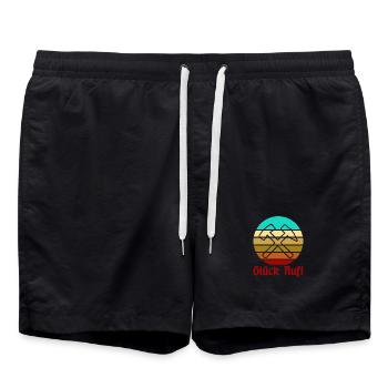 Glück Auf! - Ruhrpott - Zeche - Zollverein - Badeshorts - Schwarz - Vorne - AI Model Male 185 light (185cm)