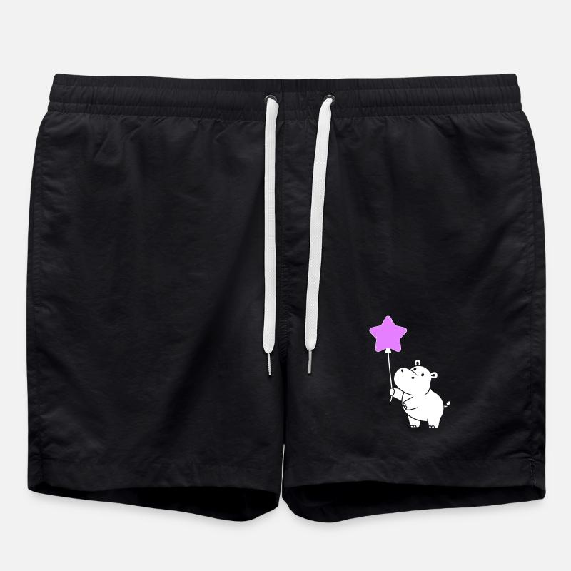 Cute Hippo Star Balloon Party - Swim Trunks - black