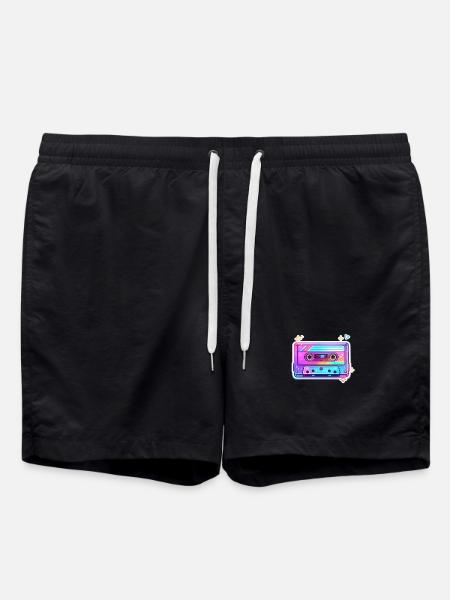 Neon Regenbogen Kassette Sticker - Badeshorts - Schwarz