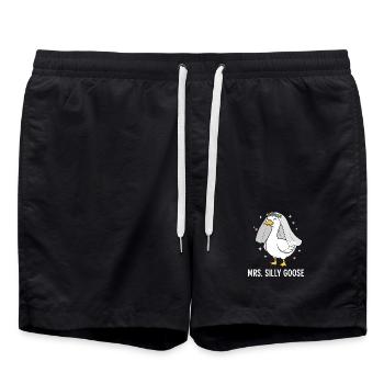 Madame la Mariée Oie Idiote Jeu de mots de mariage mignon - Short de bain - noir - Devant - AI Model Male 185 light (185cm)